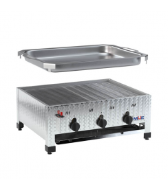 MUE Gasgrill 3-brander tafelmodel + ijzeren pan 