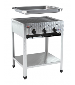 MUE Gasgrill 3-brander op voet + ijzeren pan 