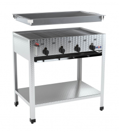 MUE Gasgrill 4-brander op voet + ijzeren pan 