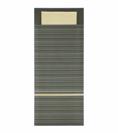 Bestekzak Lima met servet zwart-beige | 500 stuks