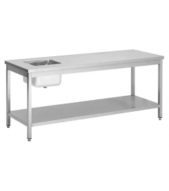 Cheftafel met onderblad en 1-bak links RVS 1600x700x900mm