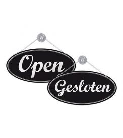 Bordje ovaal open/gesloten PVC zwart