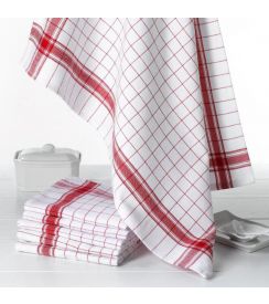 Keukenhanddoek katoen wit/rood 50x70cm | 6 stuks