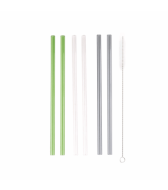 Point-Virgule Glazen rietjes 21,5cm transparant, groen en grijs | 6 stuks