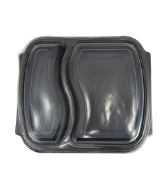 Menuschaal met deksel 2-vaks zwart 24x21x4cm | 50 stuks