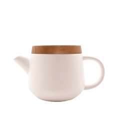 Point-Virgule Theepot wit aardewerk deksel acacia 600ml 