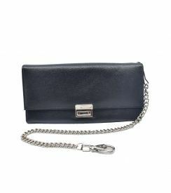Portefeuille zwart met drukknop en ketting