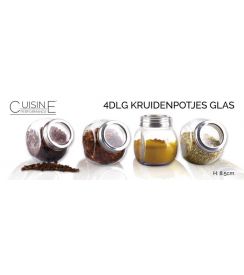 Kruidenpotjes glas 4-delig H8,5cm