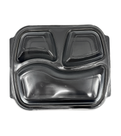 Menuschaal met deksel 3-vaks zwart 24x21x4cm | 50 stuks