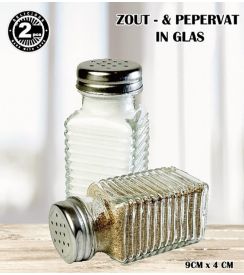 Zout- en pepervaatje geribbeld glas 9x4cm